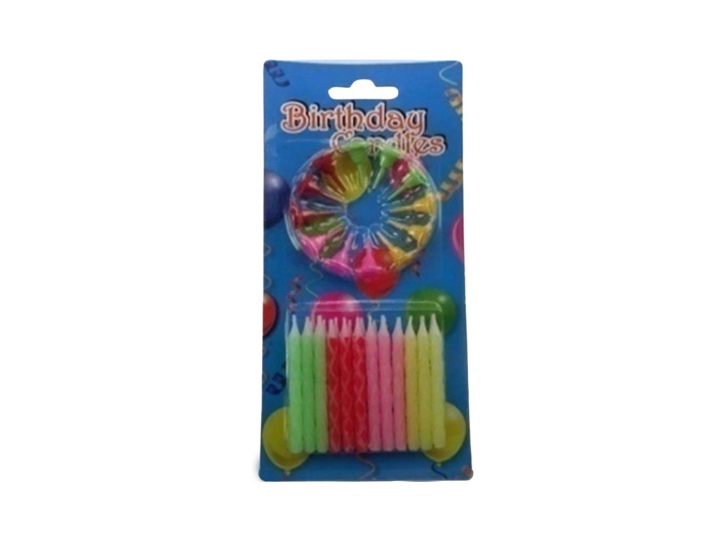 Emocio dortové svíčky Birthday Candles 24 ks 60 mm + 12 ks svícnů (mix barev)