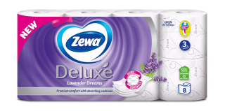 Zewa toaletní papír 3 vrstvý Deluxe Lavender Dreams 150 útržků 8 ks